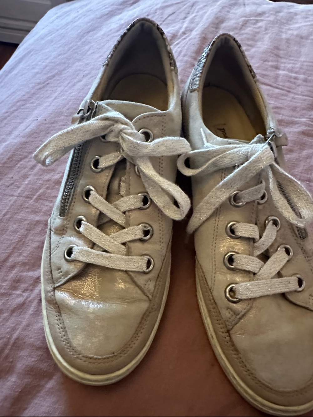 Paul Green Women’s Shimmery Taupe Lace-Up Sneakers with Side Zipper size 9